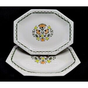 Set of 2 Johnson brothers Greenfield oval/ octagon platters 13.75” & 15.25” VTG